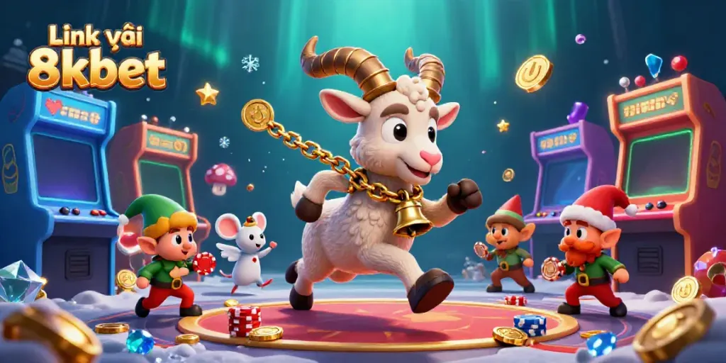 Experience the thrill of Link vào 8kbet in this festive casino scene with Krampus and friends.