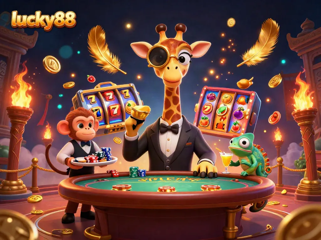 Experience exciting games at lucky88 with our vibrant casino scene featuring thrilling slot machines.