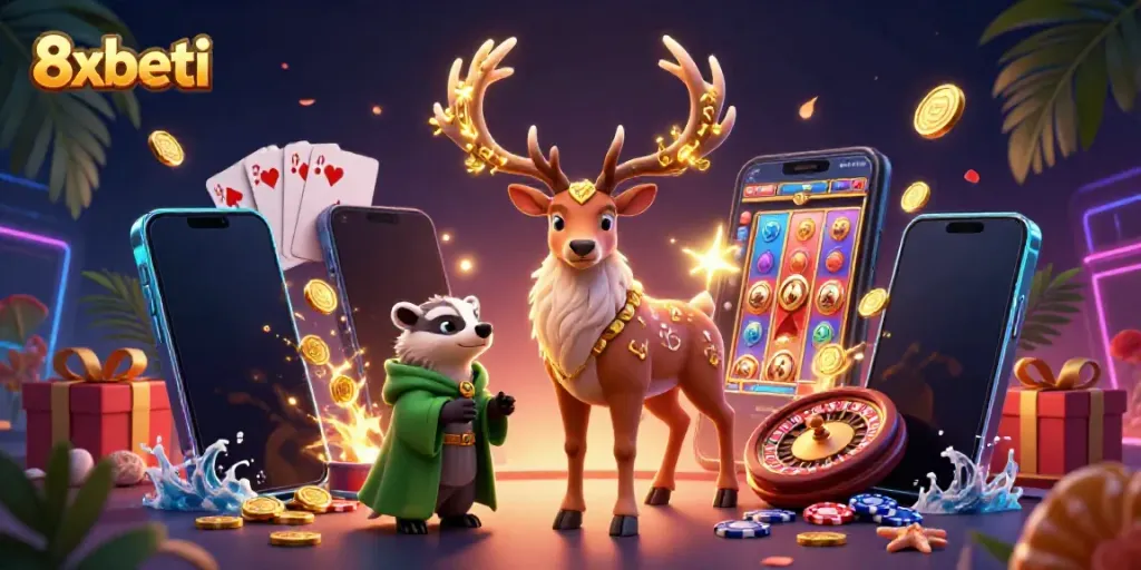 Experience thrilling gaming with 8xbeti’s vibrant casino scene featuring a Celtic druid stag.
