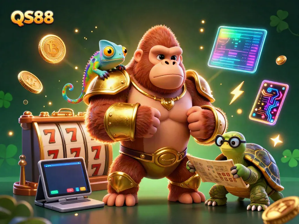Engage with thrilling casino games at QS88, featuring dynamic 3D characters and vibrant visual elements.