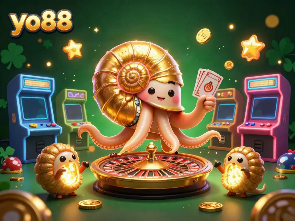 Experience excitement with yo88's dynamic casino adventure scene featuring a giant nautilus and glowing game elements.