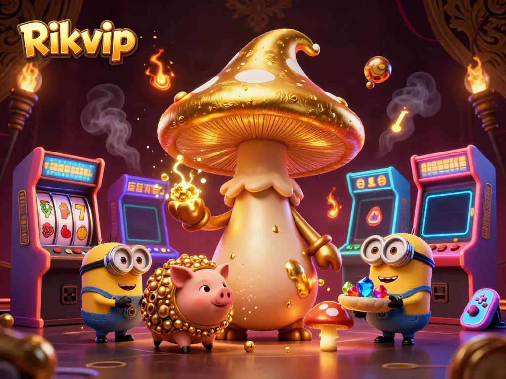 Experience the excitement of Rikvip with enchanting characters and casino-themed gaming elements in this vibrant illustration.