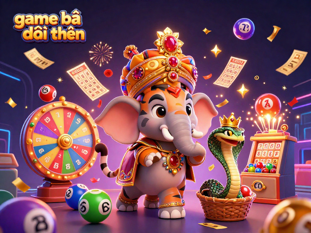 Play exciting game bài đổi thưởng surrounded by vibrant lottery balls and festive elements in a 3D scene.