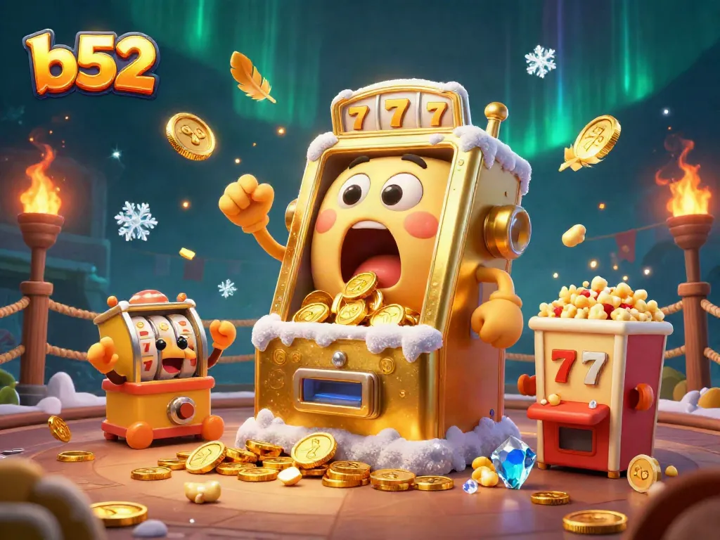 Join the exciting b52 slot action with a golden machine winning a jackpot!
