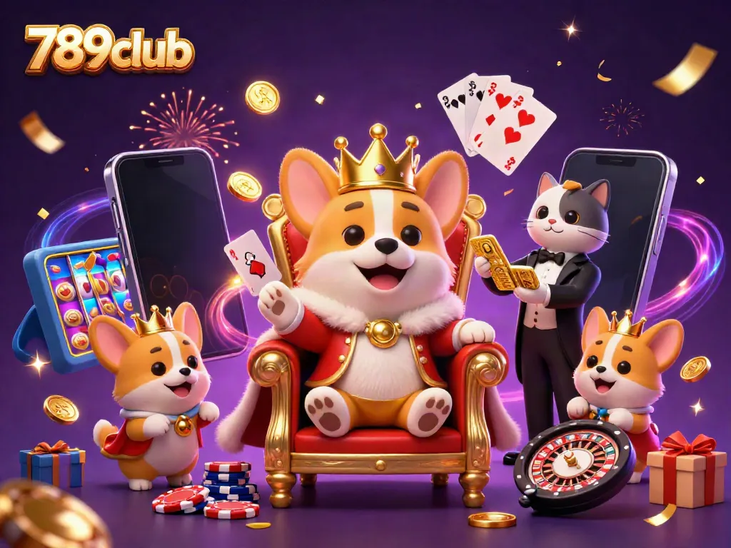 Experience the vibrant world of 789club with a royal corgi and exciting gaming elements.