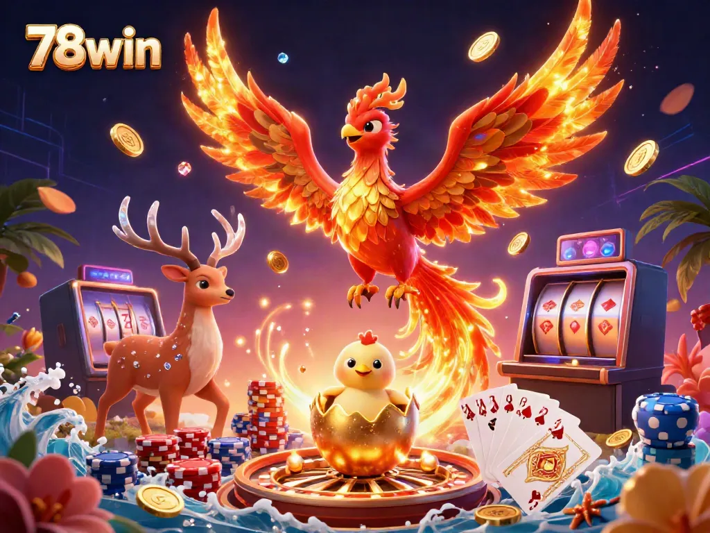 Experience exciting moments with 78win's engaging casino games amid golden coins and vivid visuals.