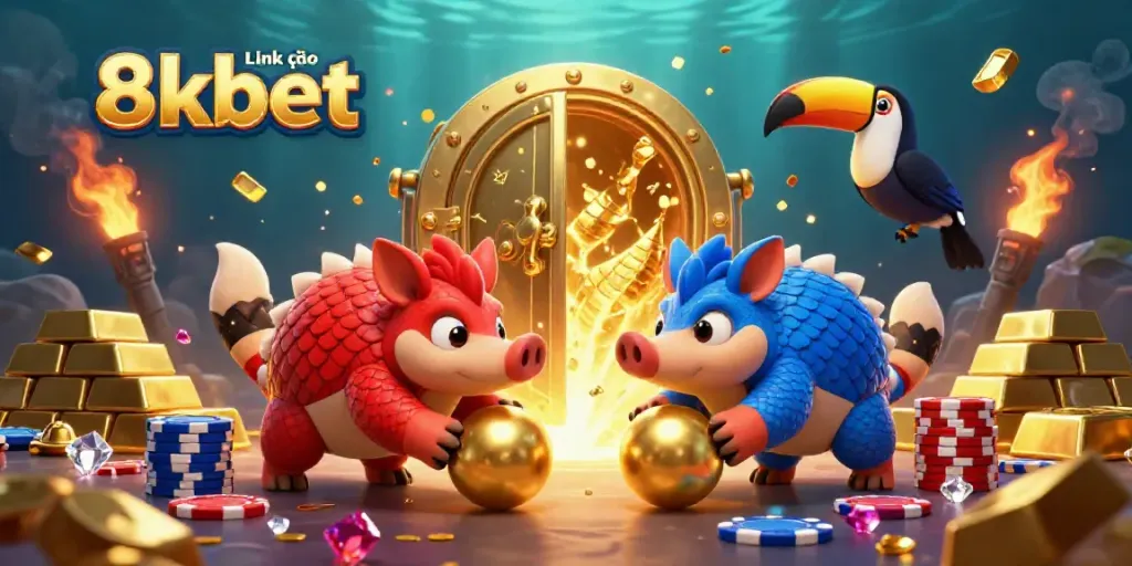 Experience the excitement of Link vào 8kbet with dynamic pangolins bowling through gold and poker chips.