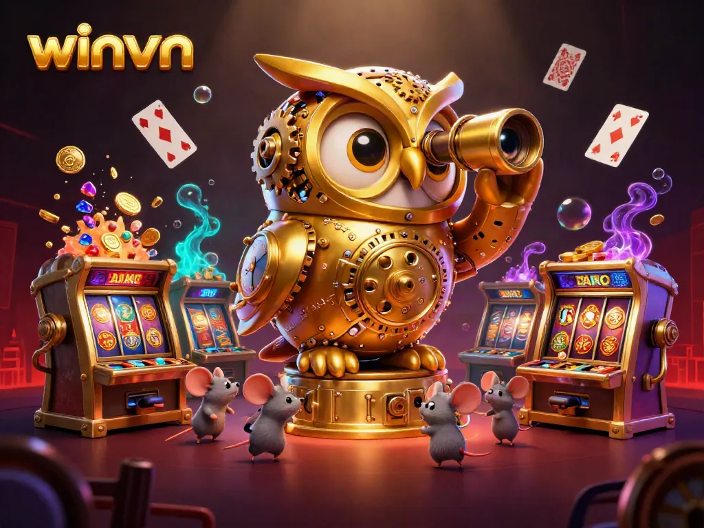 Spin big wins with winvn at the vibrant casino showcasing slot machines and golden treasures.