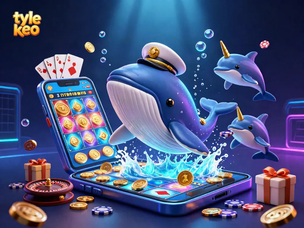 Engage with ty le keo betting odds in a vibrant casino scene featuring a whale and dolphins.