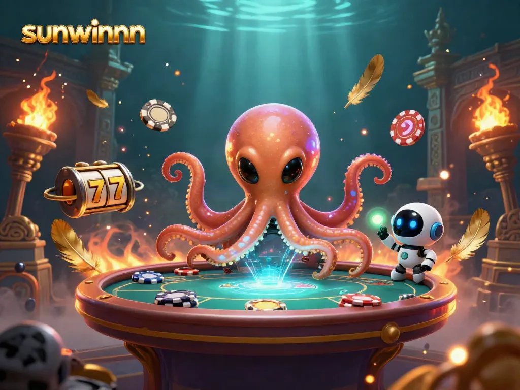 Experience exciting gameplay at sunwinnn with a vibrant space-themed poker scene featuring an octopus.
