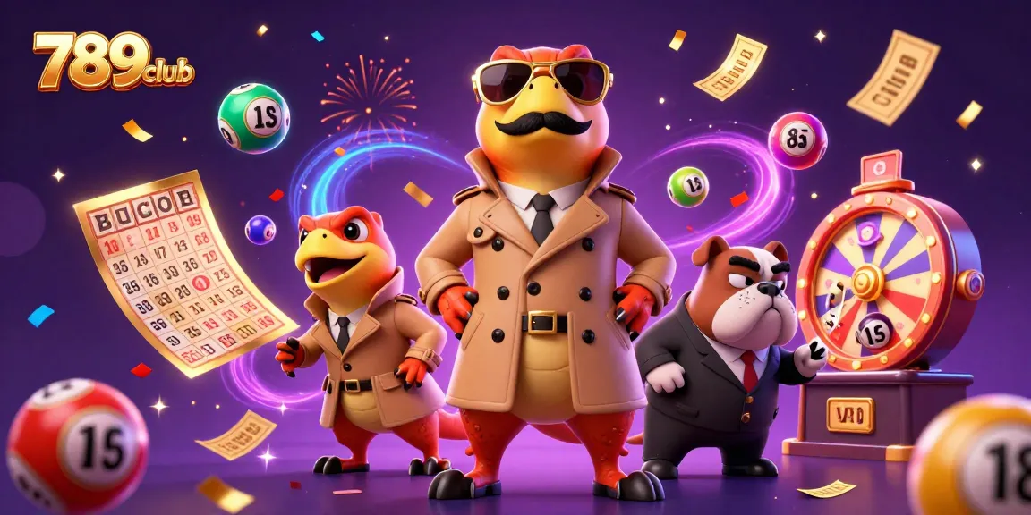 Three raptors disguise as one tall gambler entering 789club VIP lounge with lottery elements and golden tickets.