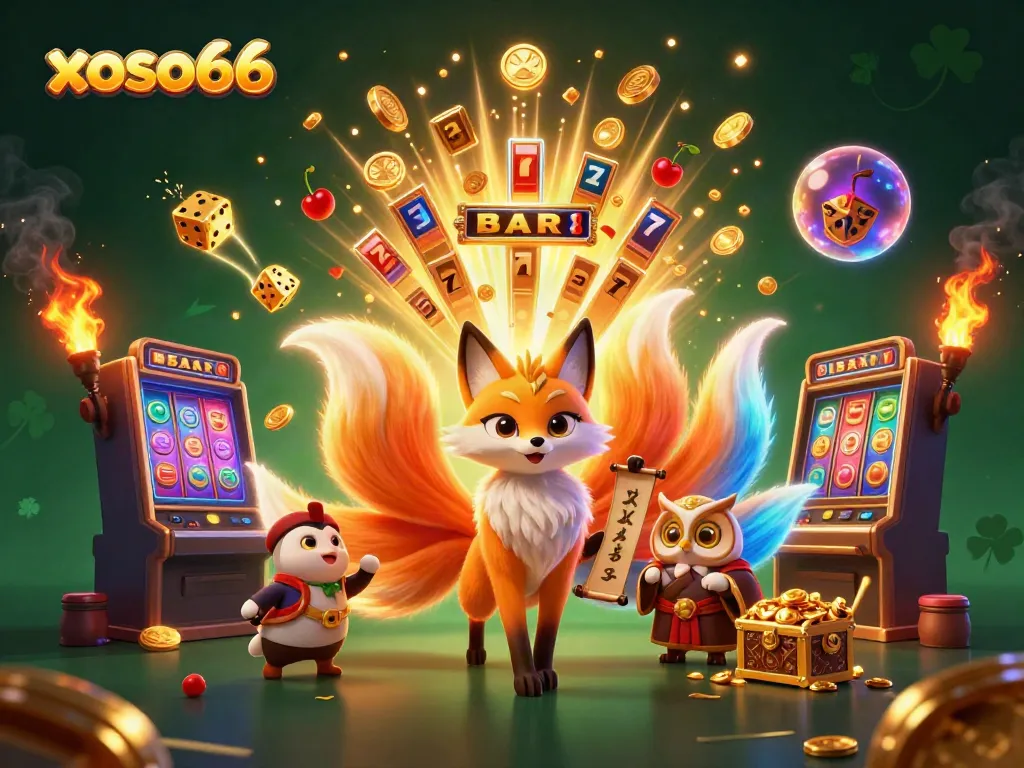 Experience thrilling moments at xoso66 with a vibrant 3D illustration showcasing dynamic gaming elements and lively characters.