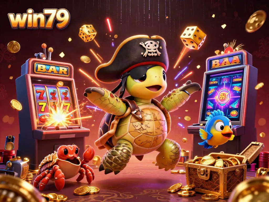 Witness win79's thrilling world with animated casino elements and vibrant characters.