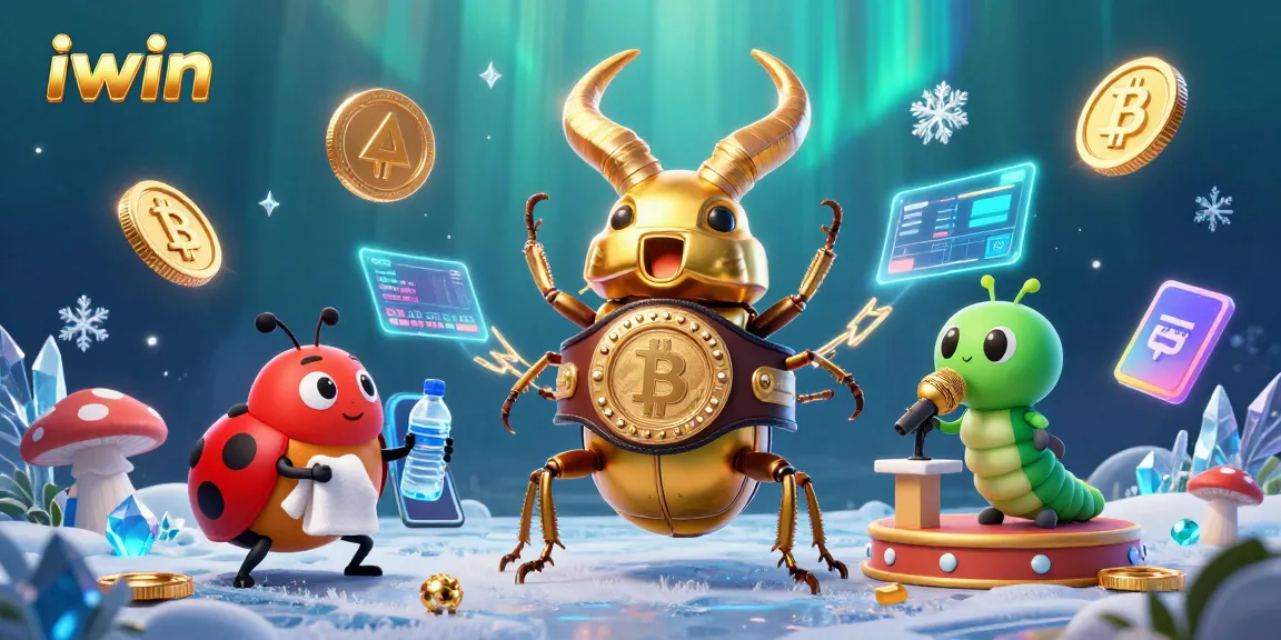 Compete with iwin: A dynamic illustration blending gambling fun with cryptocurrency elements.