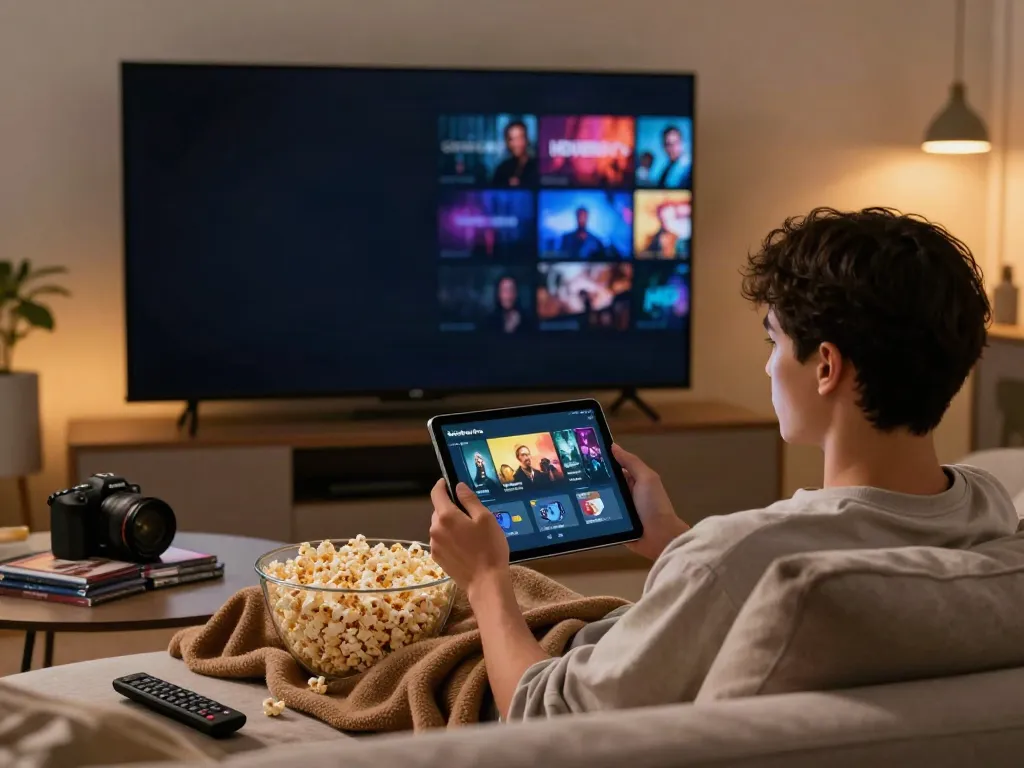 MovieBox Pro app in use on a tablet, showcasing the official website's features.