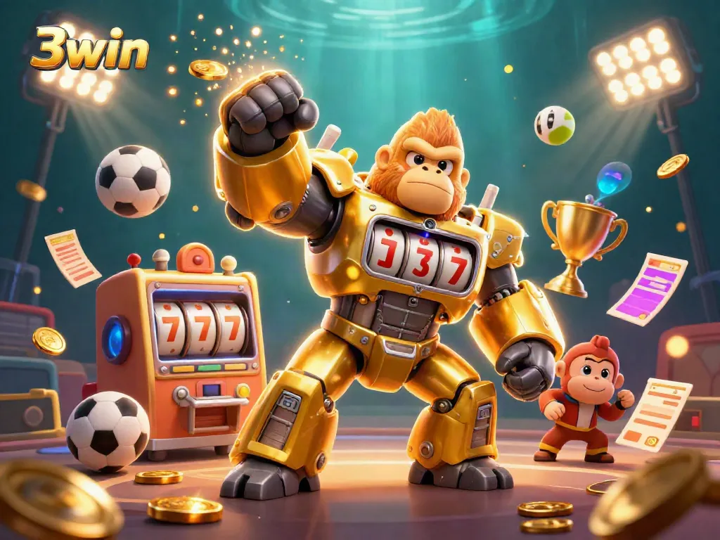 Join the excitement at 3win as the golden gorilla mech bursts with action and riches!