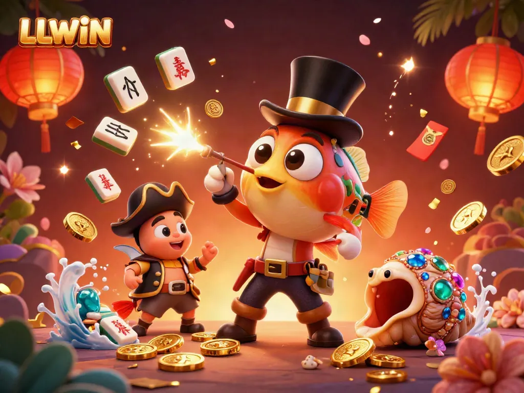 LLWIN showcases a vibrant underwater casino theme with an anglerfish luring golden coins in a playful 3D illustration.