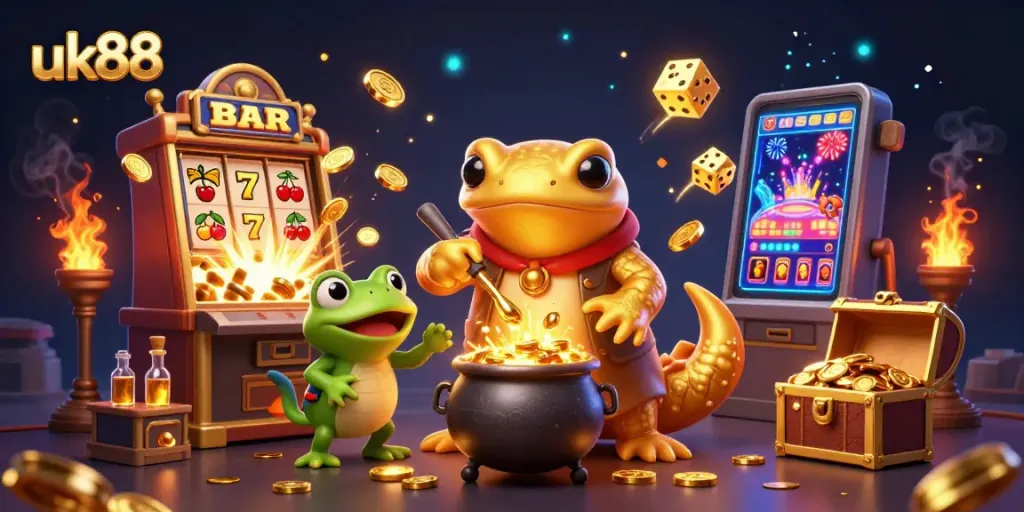 Spin the reels and win big at uk88 with an enchanting scene of magical alchemy!